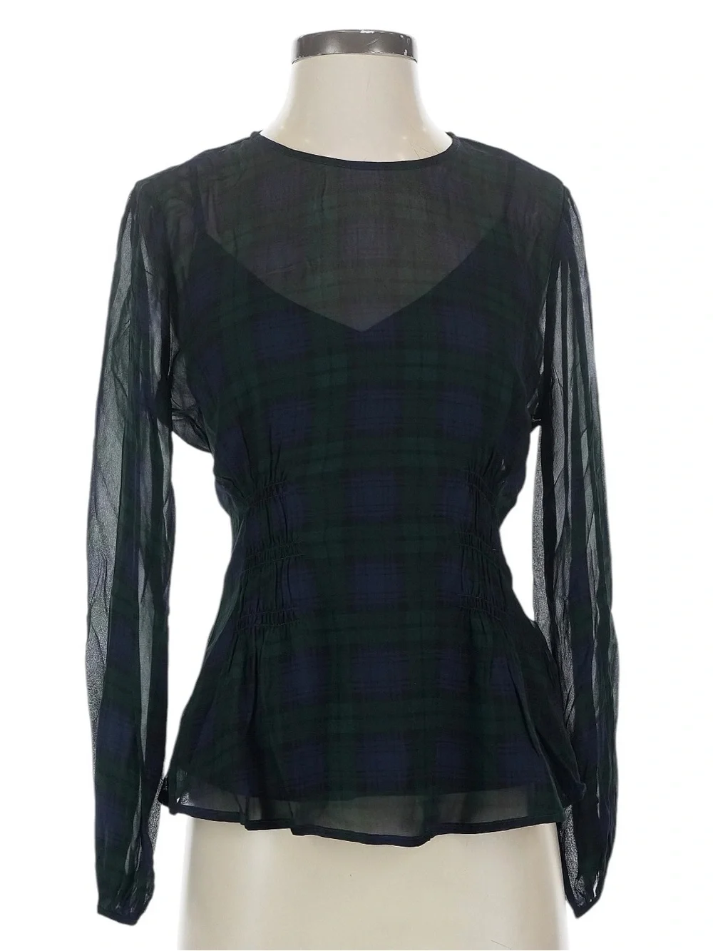 J. Crew Chiffon Shirred Waist Top in Black Watch Tartan 2 Holiday Christmas NWT